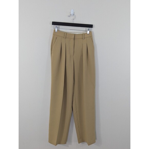 Wilfred Effortless Pants Aritzia Tan Wide Leg Pleated Trouser High-Rise Sz 2 - Picture 1 of 5